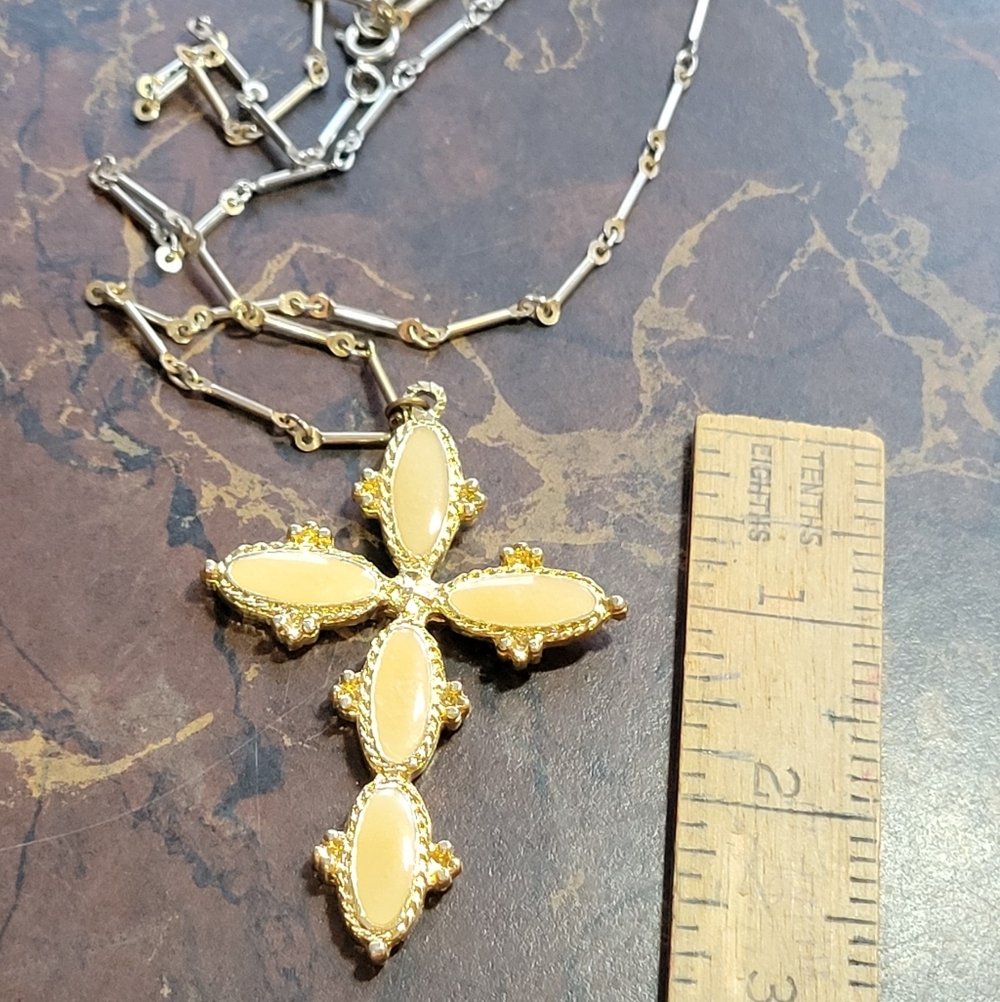 28" Enameled Gold Cross Pendant Necklace